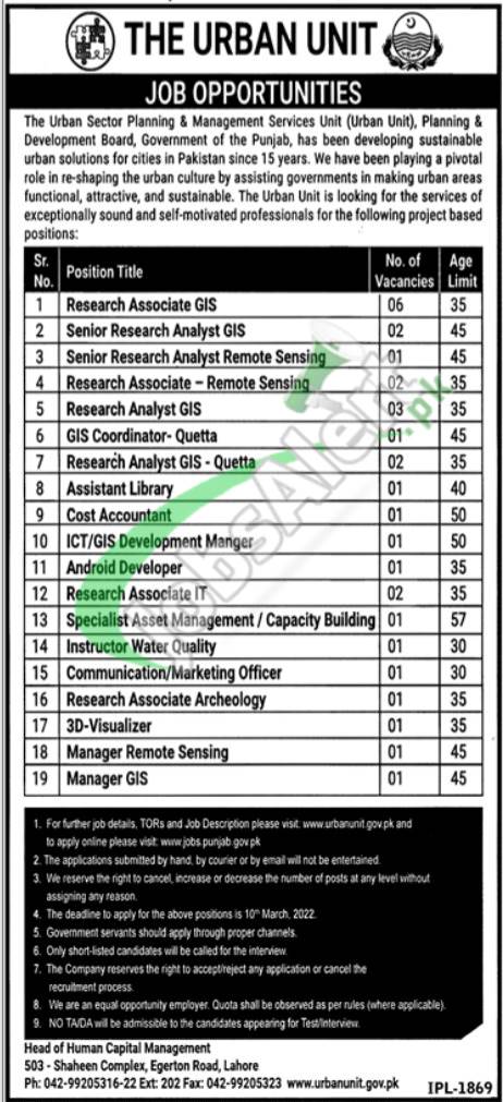 Urban Unit Jobs Advertisement 