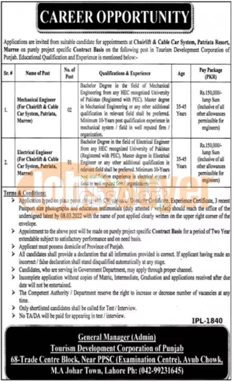 New Govt TDCP Jobs 2022 Latest Advertisement