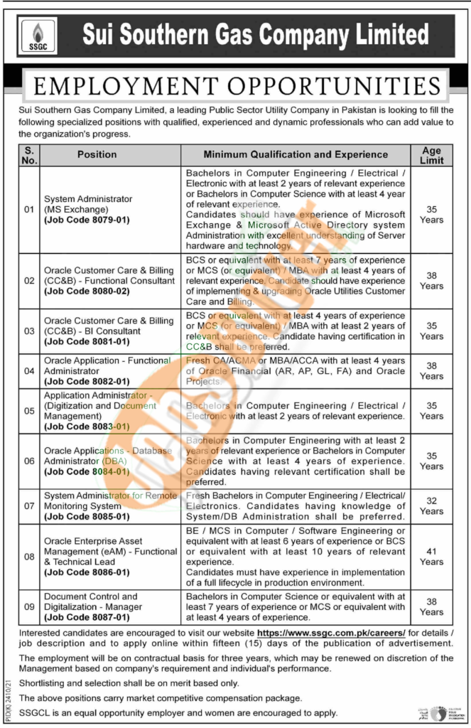 ssgc jobs advertisement