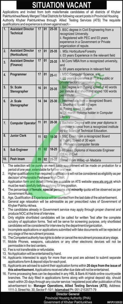 Govt Jobs in Provincial Housing Authority advertisement 2022